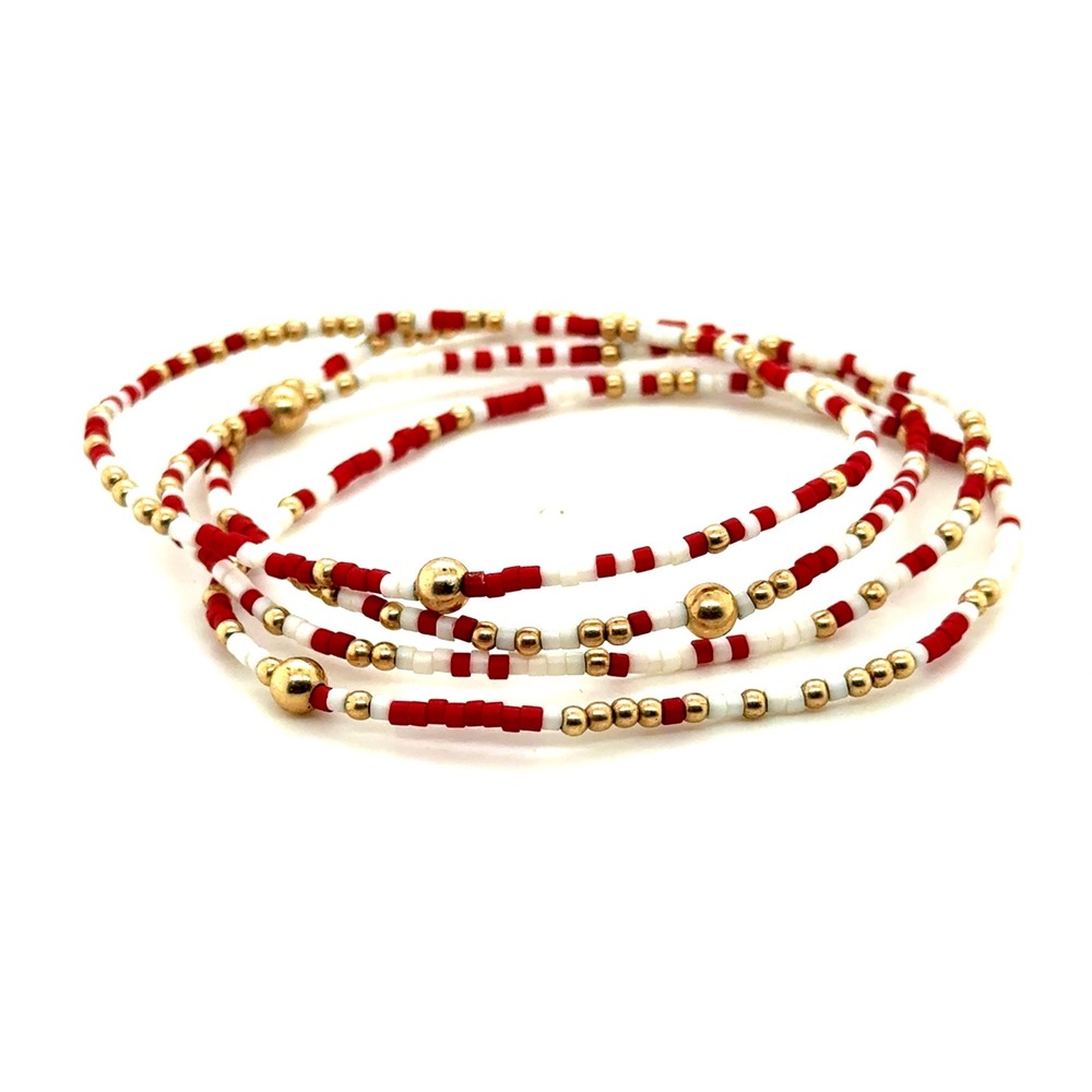 Enewton Beaded Stretch Bracelet Set Red White Gold Tone Seed Bead Stackable